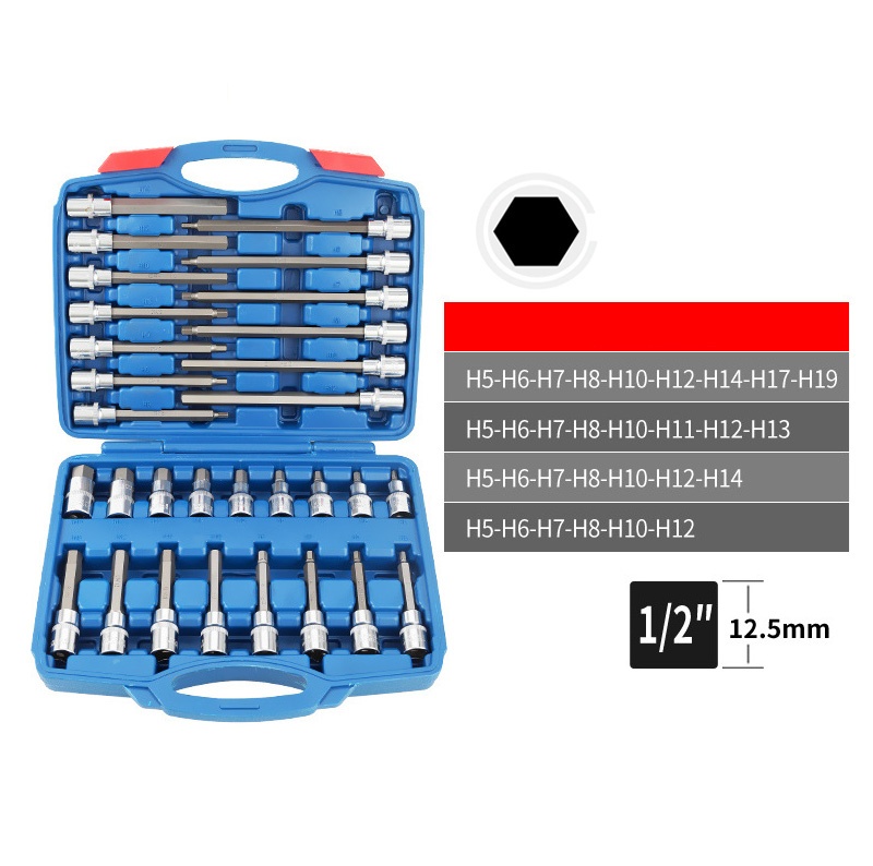 30pcs Socket Bit Set-H type &T&M 1/2″Dr