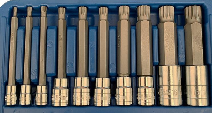 10pcs Socket Bit Set-M type 1/4″&3/8″&1/2″Dr