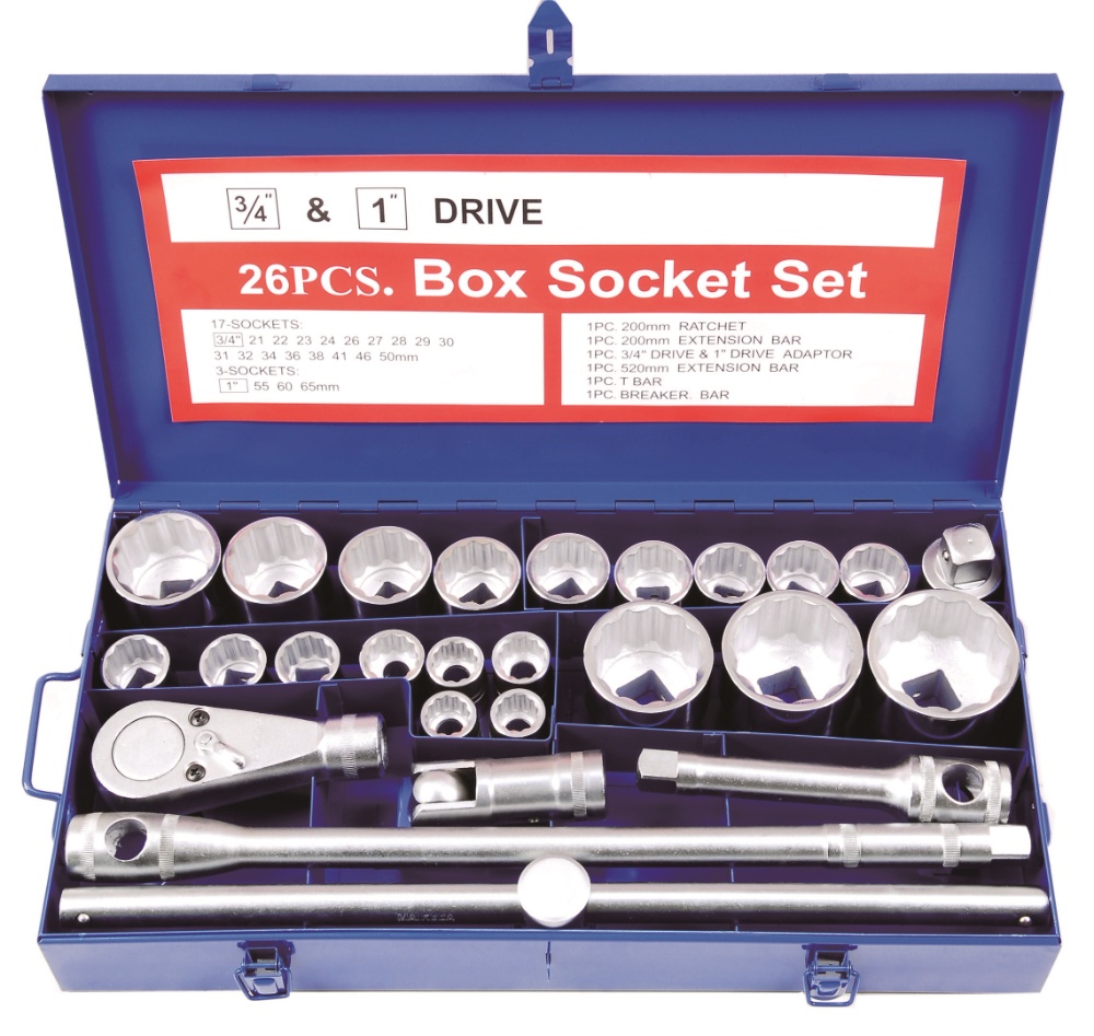 26PCS 3/4″ &1″DR Box Socket Wrench Set