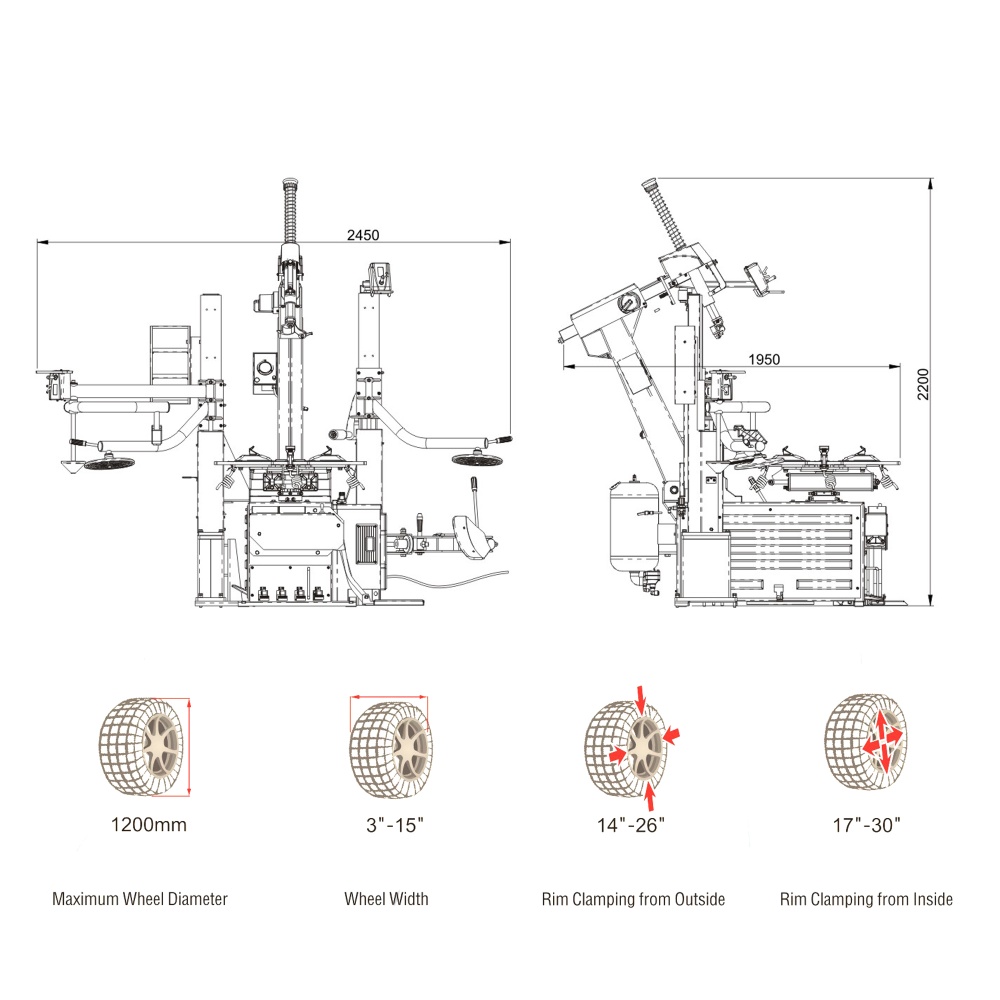 Full- Automatic Car Tire Changer with Double Arms for 17″ to 30″ Tyres