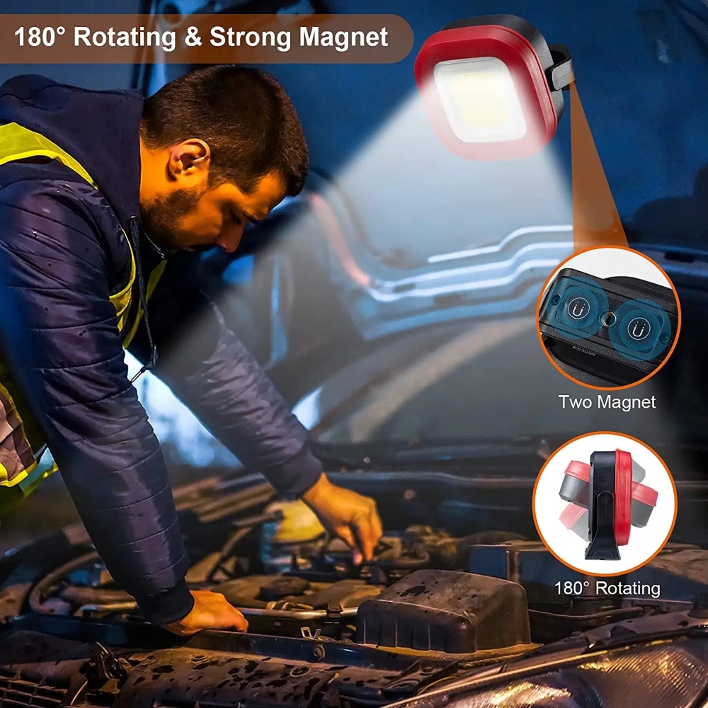 8W COB Magnetic Rechargeable 1000 Lumens Work Lights for Car Repair Emergency LED Work Light