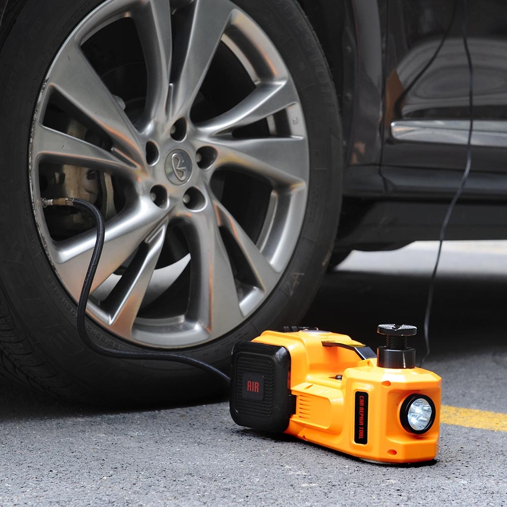 DC12V Electric Hydraulic Jack kit with Tire Inflator Pump and LED Flashlight for 5T Vehicle