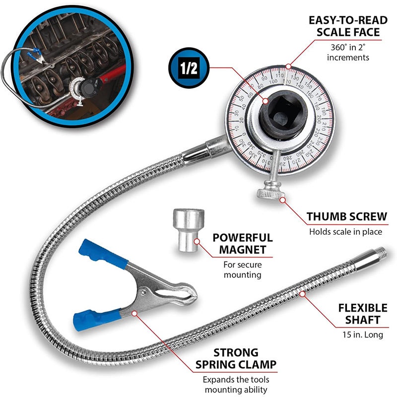 1/2″ Sq Drive Angular Torque Gauge with Flexible Clip Arm