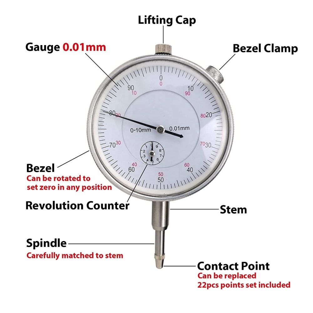 1″ Dial Indicator and Magnetic Base Stand Tool Mic Indicator Gauge Set
