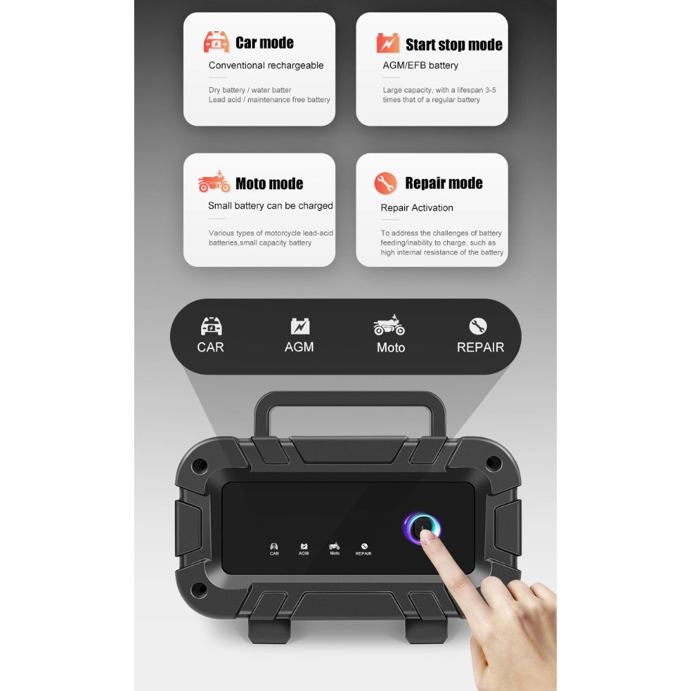 12V/24V Automatic Battery Charger with Large Screen