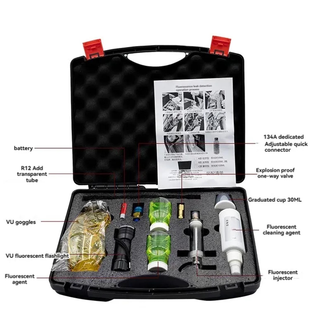Refrigerant Fluorescent Leak Detection Tool Set UV flashlight